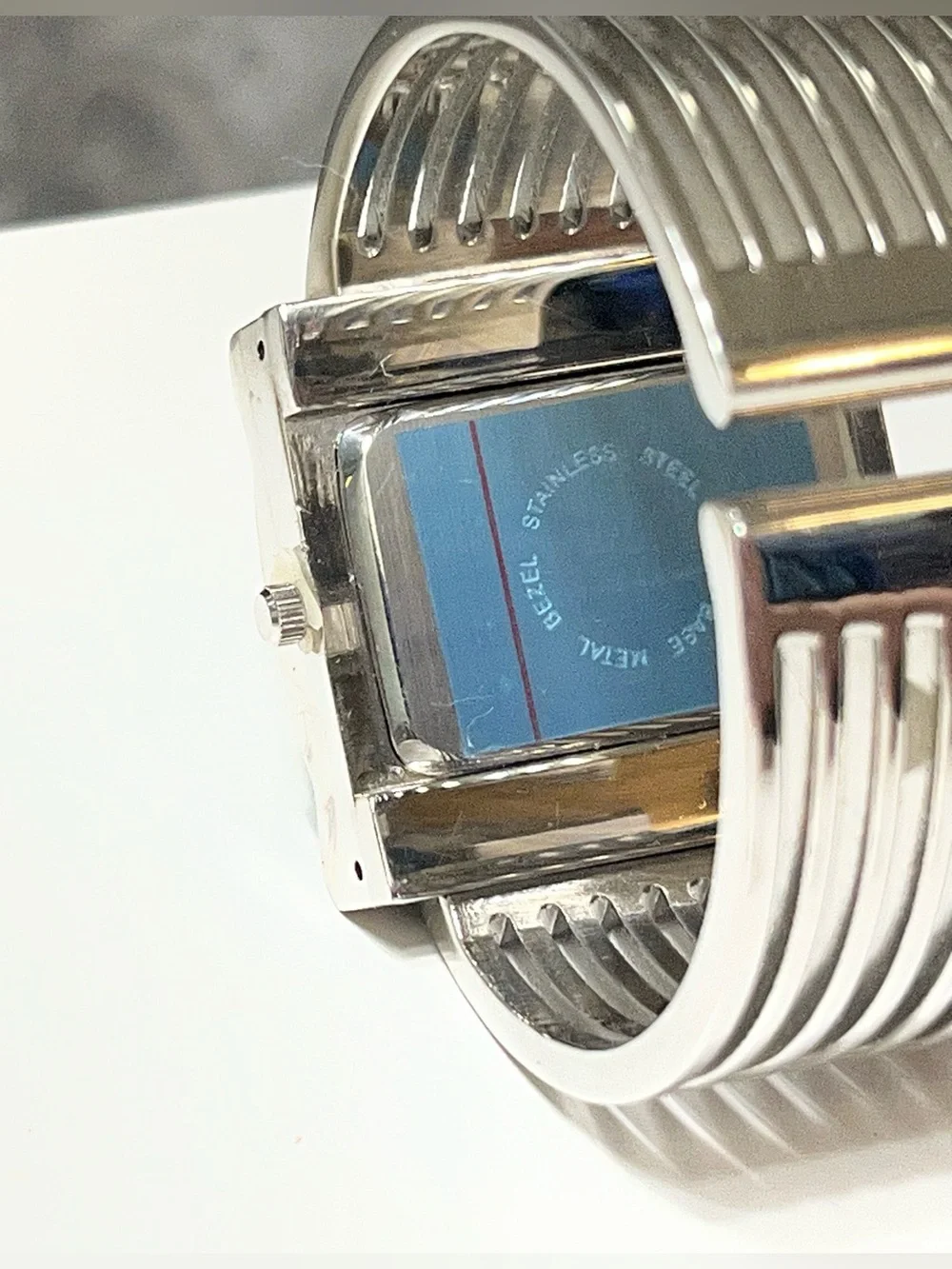 Cannes Silver Cuff Quartz Watch Bracelet - New Battery